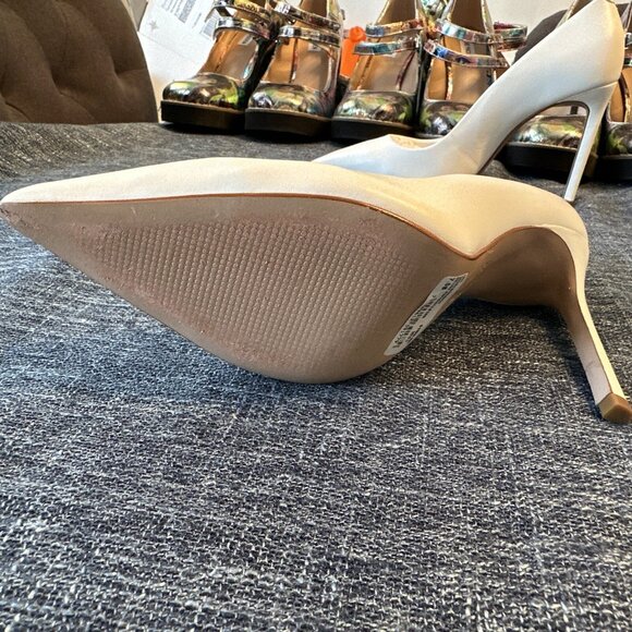 Schutz Lou Pointed Toe Pumps White Leather Heels - Picture 8 of 16